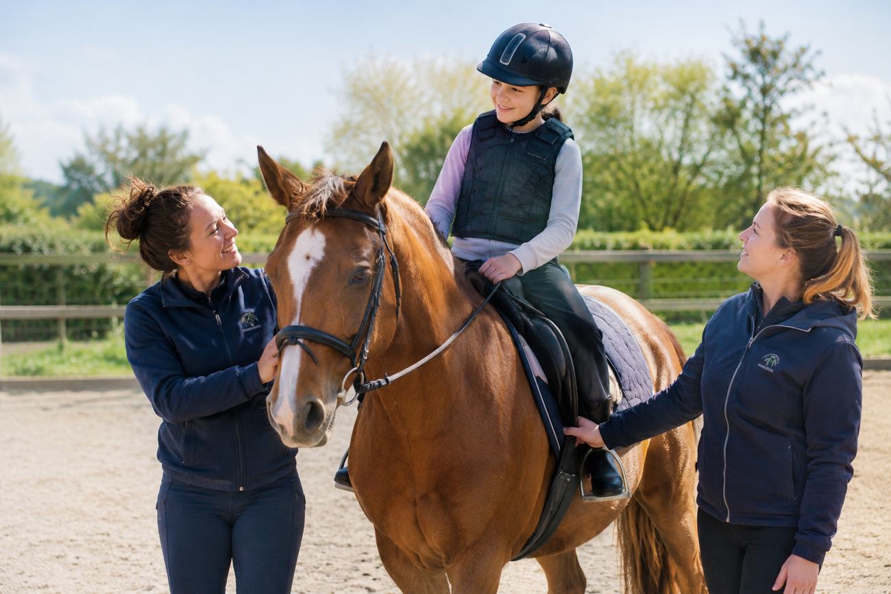 Séance d’équitation adaptée avec deux monitrices